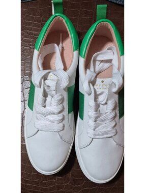 Kate Spade White with Green Accent Lace Up Sneakers Size 10B NWOT